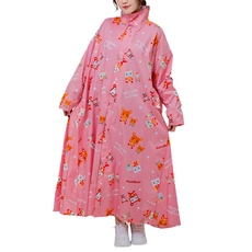 Fairrain 親子豆腐熊寶貝前開式雨衣 成人款, 彈力袖口, 環保輕量化防水布料, 粉色, 3XL(衣長140cm 適合身高170~180cm)