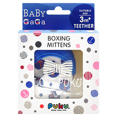 PUKU 藍色企鵝 Baby GaGa小豬手套 + 收納盒 3個月以上寶寶適用 柔軟材質 特殊安撫顆粒, 藍色, 1盒
