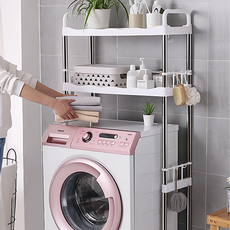 雙層不銹鋼洗衣機置物架 簡約設計, 白色, 1個