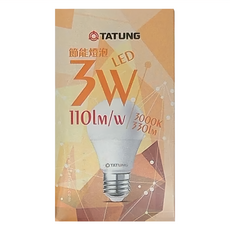 TATUNG 大同 3W LED節能燈泡 BL/3W/830 直徑45 x 81mm 25g, 黃光(3000K), 20個