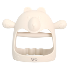 tgm 白金矽膠手套型固齒器, 適用於3個月以上寶寶, 舒緩出牙不適, 口腔按摩, 手柄抓握設計, 熊熊奶油白, 1組