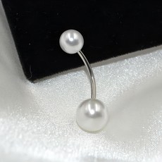 gelluna 女士手術鋼簡約基本款白色珍珠肚臍環 BP-17 銀色