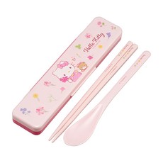 Skater 銀離子兒童餐具湯匙筷子組 附收納盒, 盒子 + 筷子 + 湯匙, 凱蒂貓 粉白色, 1組