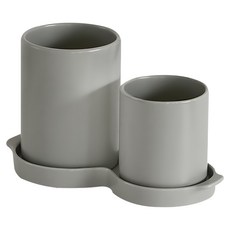 NATURE LIVING 2格陶瓷製餐具瀝水桶組 瀝水桶 *2 個+底盤 *1 個 22*10*13cm, 灰色, 1組