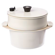 HOLA 和樂家居 陶瓷不沾導磁雙耳湯鍋 附矽膠隔熱套 含蒸隔, 32 x 25.5 x 23cm 1980g, 白色, 1組