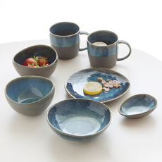 JUST HOME 日式窯變陶瓷7件餐具組, 2個碗 + 2個馬克杯 + 缽 + 荷口盤 + 調味碟, 日式窯變, 1組