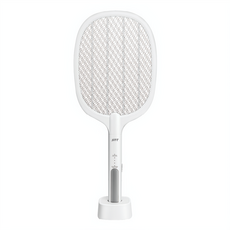 H-T-T 新幹線 雙模式誘蚊座充電蚊拍, 二合一紫光誘蚊式電蚊拍，Type-C充電，附底座可立式電蚊拍, 白色