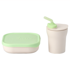 Miniware 天然聚乳酸點心時光組-蔓蔓喫優糧MWSKVK, 點心碗 + 矽膠吸盤 + 矽膠上蓋 + 水杯組, 香草甜檸檬綠, 1組