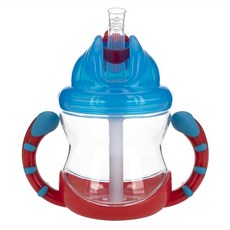 Nuby 晶透雙耳防漏彈跳杯 粗吸管 #10718, 紅色, 240ml, 1個