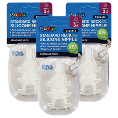 PUKU 藍色企鵝 經典標準圓孔奶瓶用奶嘴 M 3入 BPA FREE, 3個月以上, 3組