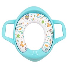 PUKU 藍色企鵝 飛機把手學習便座, 可愛造型, 彈性PVC材質, 親膚不冰屁屁, 底部防滑, 水色, 1個