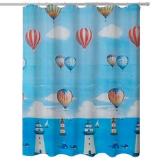 OMORY PEVA防水浴簾 附掛環, 180 x 180cm, 熱氣球, 1個