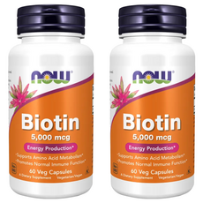 NOW Foods 生物素 5000mcg, 60顆, 36g, 2罐
