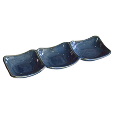 美濃燒 三格長皿 日本製 藍釉 陶瓷, 1個