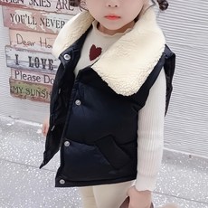 愛北鼻 兒童款 秋冬翻領背心 黑色 100(90~100cm)