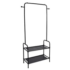Life 日式簡約 多功能雙層落地衣帽架 碳鋼管 塑膠 消光黑 櫥蔓白, 約 60cm x 30cm x 145cm ±5%
