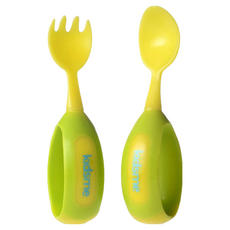 kidsme 嬰兒湯匙/叉子組, 容易抓取且色彩繽紛的設計, 湯匙+叉子, 黃綠色, 1組