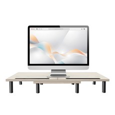 Ermutek 二木科技 簡約風多功能桌上型雙螢幕增高架 三合一設計/長度角度可調/30KGS高承重/SR-020-O,淺木紋色