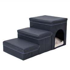 skylife 科技布三層摺疊收納樓梯, 寵物窩設計, 兩用墊子, 70 × 35 × 33cm, 藍色, 1個