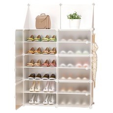 京太陽 2列6層側開鞋櫃+置物架, 承重力強, 可拆卸隔板, 多功能掛勾, 白色磨砂款, 1個