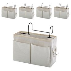 北歐風創意多功能 宿舍床頭掛袋 帆布+鐵藝支架 帶掛勾, 灰色, 5個