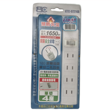 BC博銓科技 1開關4插座 2孔 180度旋轉插頭 安全節電, 2.5m, KTC-97214A, 1條
