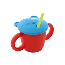 sillymann 100%鉑金矽膠 兒童專用雙手握把喝水學習杯 (220ml), 石榴紅, 1個