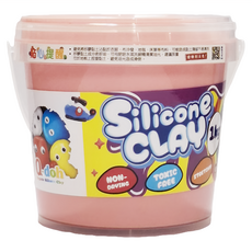 Q-doh 有機矽膠黏土 歡樂柔軟量量桶, 1KG, 適合3歲以上兒童, 粉橘, 1桶