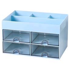 雙格多功能收納筆筒 F0686-03, 藍色, 1個