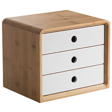 楠竹款桌面抽屜櫃 桌面收納 辦公室收納 文具收納, 3層, 混白色