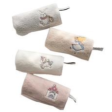 DECOVIEW 刺繡圖案擦手巾4件組 柔軟吸水, 1組, 米色 + 灰色 + 白色 + 粉紅色