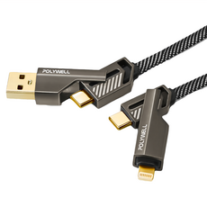 POLYWELL 寶利威爾 四合一機甲PD編織快充線 USB + C + Lightning, 1m, 1條, PW15-W45-A391