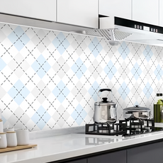 半島良品 炫染廚房防油貼磁磚貼 布紋藍格, 1個