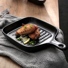 北歐帶柄陶瓷烘培焗烤盤 黑色 22 x 16.5 x 3.5cm, 1個