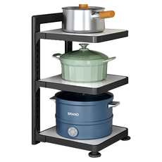 時尚廚房鍋架 可調式烤漆 承重款 3層 23x25x45cm, 黑色, 1個