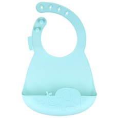 PUKU 藍色企鵝 果凍Q造型圍兜, 立體反摺口袋設計 防水防污 矽膠材質, 藍色大象, 1個