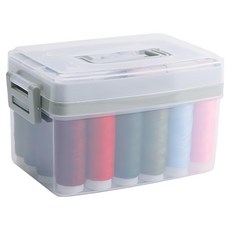 小麥購物 旅行便攜多層針線盒 24色縫紉工具組 L561, 透明灰色, 1組