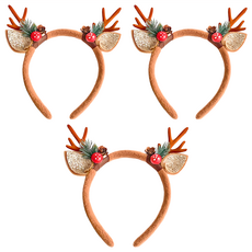 聖誕鹿角髮飾 3入1組, 13 x 15cm, 松果 咖色髮箍