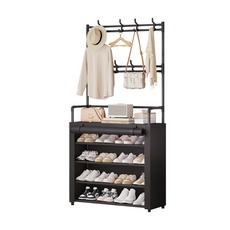 SHCJ 生活采家 落地型一體組合衣帽鞋架 80cm, 黑色, 1組