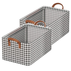 可摺疊衣物收納籃，高提手，四周加固, 47 x 28 x 20 cm, 千鳥格, 2個