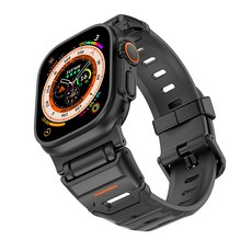 elkson Apple Watch Fusion剛柔系列 不銹鋼混搭堅軔柔和TPU透氣錶帶, 1個, 碳鋼黑