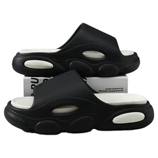 bebehome 超厚造型踩屎感拚色EVA軟底防滑耐磨拖鞋, 39~40, 黑色