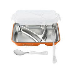 thinksport 環保不鏽鋼兒童餐盤組, GO2 氣密旅行餐盒 含叉子和湯匙, 橘色, 6個月以上, 1組