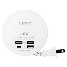 Kinyo 4USB收納智慧快充分接器 GIU-400, 1入
