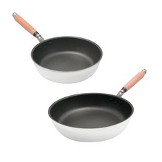 hokua 北陸 極大金IH輕量級不沾鍋2件組 日本製, 1套, 平底鍋 28cm + 深型平底鍋 24cm, 銀色