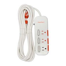 PowerSync 包爾星克 3開3插滑蓋防塵防雷擊延長線 TS3DB345, 4.5m, 白色, 1個