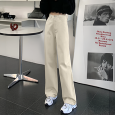 高腰素面直筒牛仔寬褲 HL885