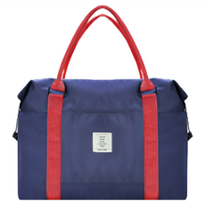 葉子小舖 簡約帆布旅行袋 藍紅色 手提肩背兩用 防水運動包, 42 x 40 x 12cm, 1個