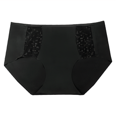 SOFT LIGHT 輕裸芭蕾蕾絲花邊貼合內褲 40針雙面針織 無痕無車縫 100%純棉褲底, 黑色, 1件