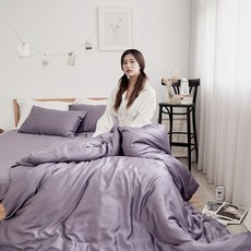 BUHO 布歐 素面文青300織100%TENCEL™純天絲 雙人薄被套, 迷霧芋